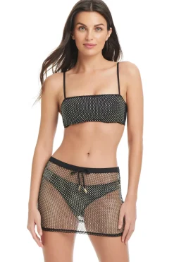 Red Carter Bottoms-Rhinestone Mesh Mini Skirt