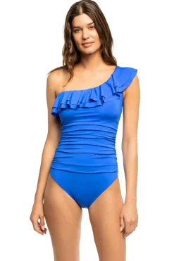 Cerulean Sea Asymmetrical|One Pieces-Ruffle Asymmetrical One Piece Swimsuit