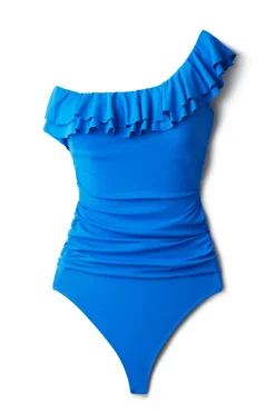 Cerulean Sea Asymmetrical|One Pieces-Ruffle Asymmetrical One Piece Swimsuit