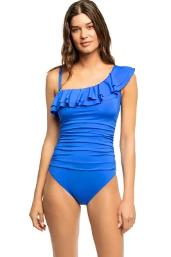Cerulean Sea Asymmetrical|One Pieces-Ruffle Asymmetrical One Piece Swimsuit