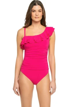 Cerulean Sea Asymmetrical|One Pieces-Ruffle Asymmetrical One Piece Swimsuit