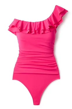 Cerulean Sea Asymmetrical|One Pieces-Ruffle Asymmetrical One Piece Swimsuit