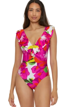 Trina Turk Plunge|One Pieces-Ruffle One Piece Swimsuit