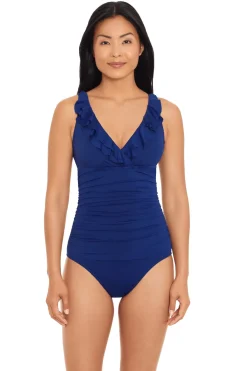 Lauren Ralph Lauren Tank|One Pieces-Ruffle Over The Shoulder One Piece Swimsuit