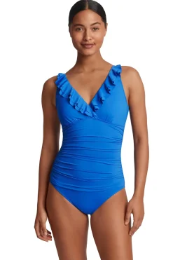 Lauren Ralph Lauren Tank|One Pieces-Ruffle Over The Shoulder One Piece Swimsuit