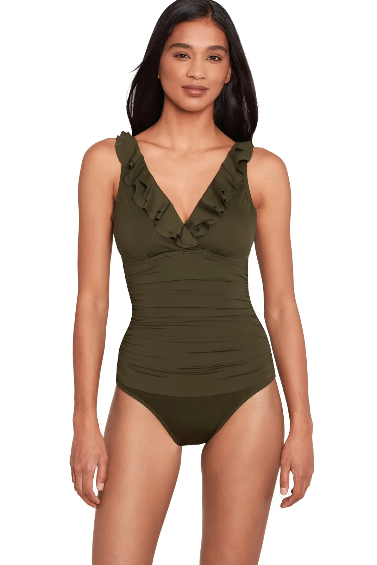 Lauren Ralph Lauren Tank|One Pieces-Ruffle Over The Shoulder One Piece Swimsuit