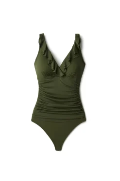 Lauren Ralph Lauren Tank|One Pieces-Ruffle Over The Shoulder One Piece Swimsuit