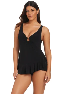 Beyond Control Swimdress / Skirted|Asymmetrical-Ruffle Swim Dress