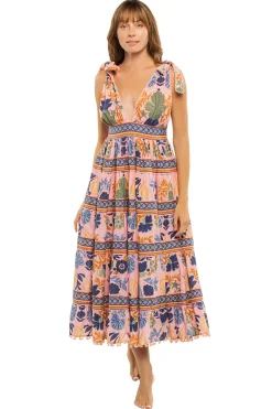 Farm Rio Sundresses-Seashell Tapestry Midi Dress