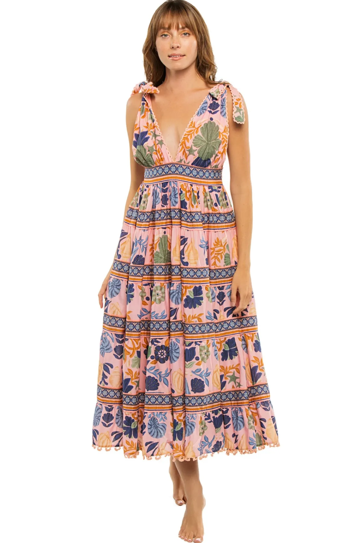 Farm Rio Sundresses-Seashell Tapestry Midi Dress