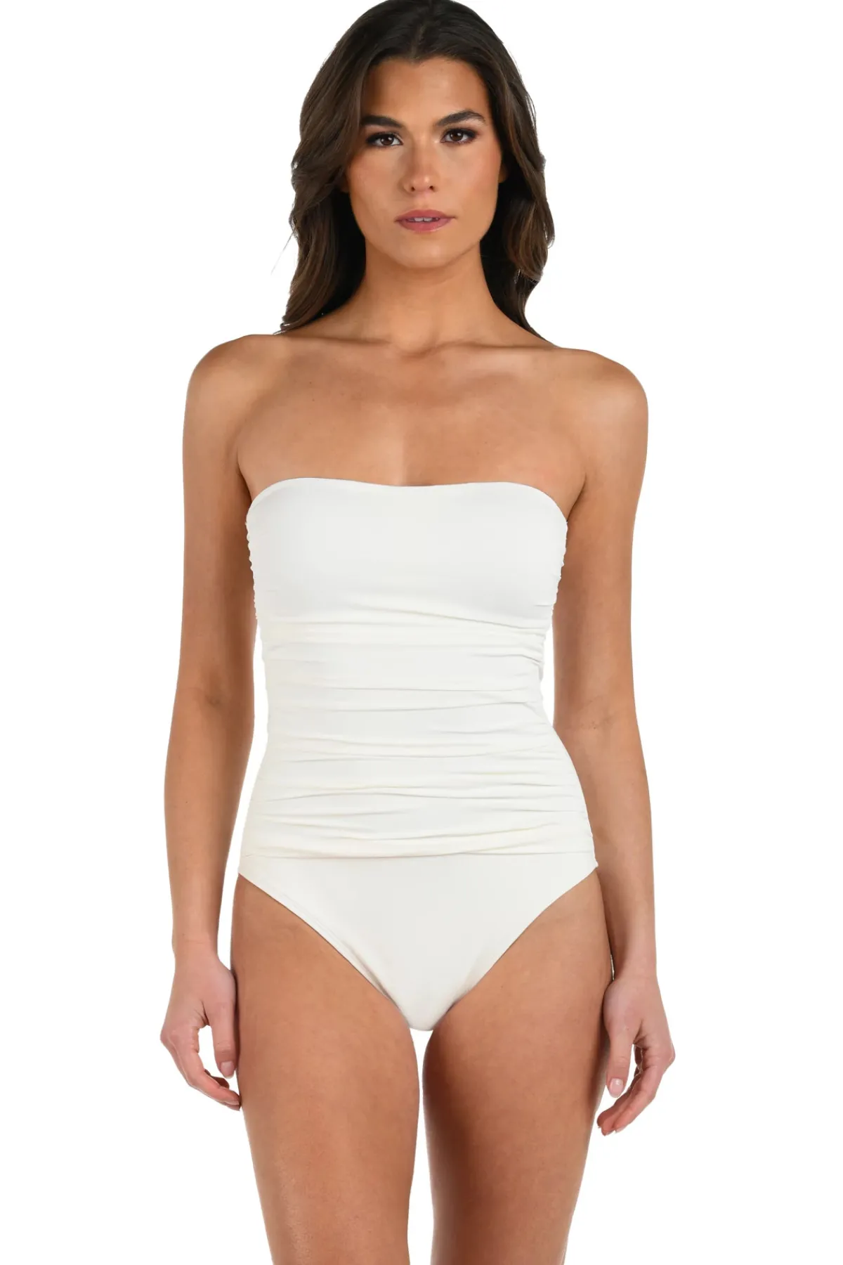 La Blanca Bandeau|One Pieces-Shirred Bandeau One Piece Swimsuit