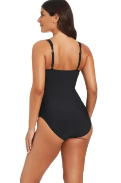 Beyond Control One Pieces-Shirred V-Neck One Piece Swimsuit
