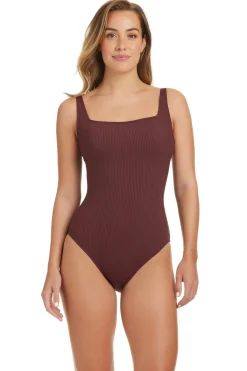 Bleu Rod Beattie One Pieces-Square Neck Ribbed One Piece Swimsuit