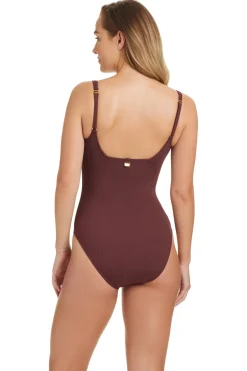 Bleu Rod Beattie One Pieces-Square Neck Ribbed One Piece Swimsuit