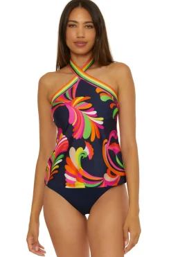 Trina Turk High Neck|Halter-Stripe High Neck Reversible Tankini Top