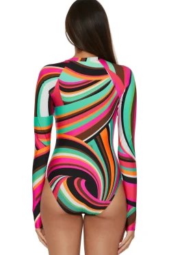 Trina Turk Plunge|One Pieces-Swoop Lace-Up Long Sleeve Surfsuit