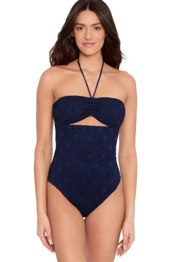 Lauren Ralph Lauren Bandeau|Halter-Textured Bandeau One Piece Swimsuit