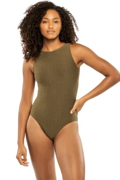 Paula Beachwear High Neck|One Pieces-Textured High Neck One Piece Swimsuit