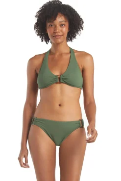 Helen Jon Halter|Bikinis-Textured Ring Front Halter Bikini Top
