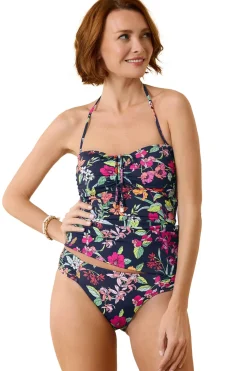 Tommy Bahama Halter|Bandeau-Tie-Front Shirred Bandeau Tankini Top