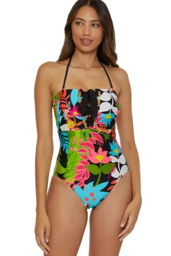 Trina Turk Halter|Bandeau-Tiki Lace-Up Bandeau One Piece Swimsuit