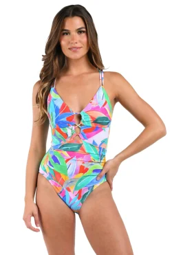 La Blanca Plunge|One Pieces-Tropi-flage Underwire One Piece Swimsuit