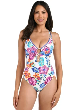 La Blanca Plunge|One Pieces-Underwire Lace Up One Piece