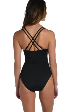 La Blanca Plunge|One Pieces-Underwire Lace Up One Piece Swimsuit