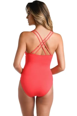 La Blanca Plunge|One Pieces-Underwire Lace Up One Piece Swimsuit