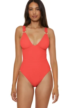 Lucky Brand Plunge|One Pieces-V-Neck One Piece Swimsuit