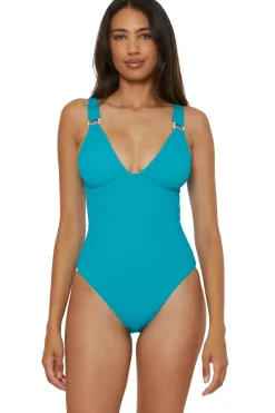 Lucky Brand Plunge|One Pieces-V-Neck One Piece Swimsuit